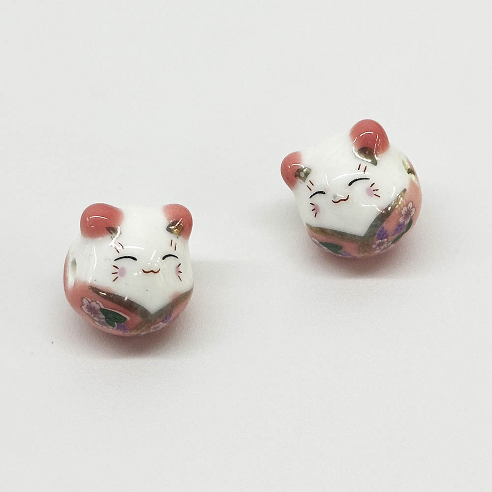 Fiasrel 5/10pcs Colorful Porcelain Charms Lucky Cat Ceramic Horizontal Hole Beads for DIY Jewelry Making Necklace Bracelet Craft Supplies 