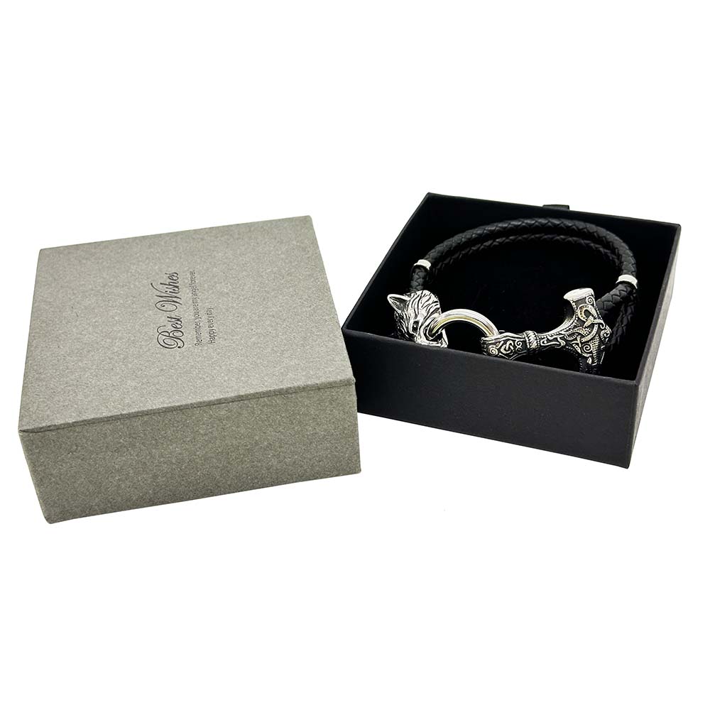 Fiasrel Stainless Steel Wolf Head Bracelet Viking Bracelet Norse Myth Wolf Bracelet