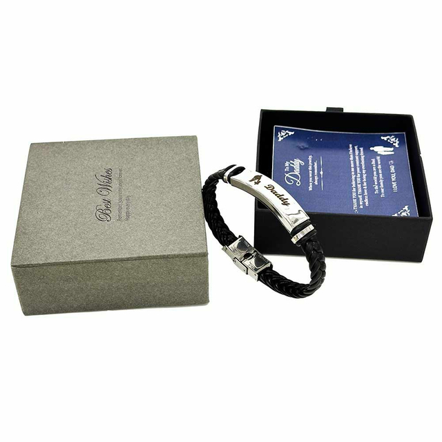 Fiasrel Leather Woven Rope Stainless Steel Bracelet Ins Style Popular Fashion Father Son Bracelet Jewelry Gift