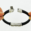 Fiasrel Custom Name Simple Design Men Jewelry Stainless Steel Charm Black Microfiber Leather Bracelet