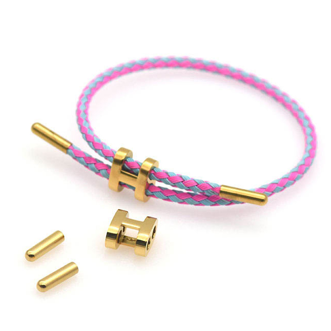 Fiasrel Stainless Steel H Buckle Wire Rope Bracelet Adjustable Length Braided Leather Connector DIY Jewelry Accessory End Connector