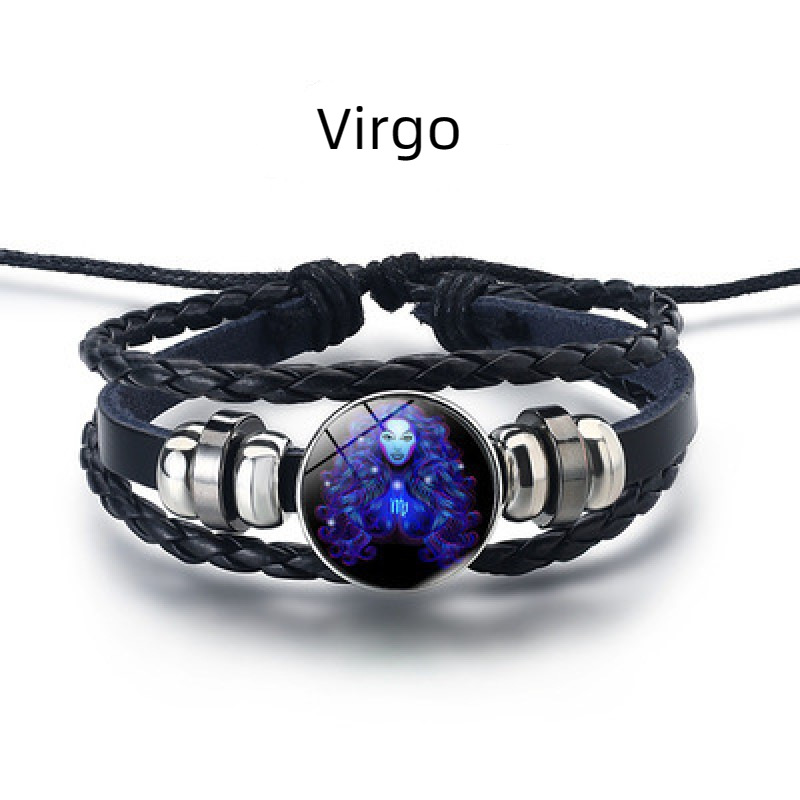 Fiasrel Horoscope Braided Leather Rope Luminous Bracelet Jewelry Glow In The Dark Astrology Chinese 12 Zodiac Sign Bracelets