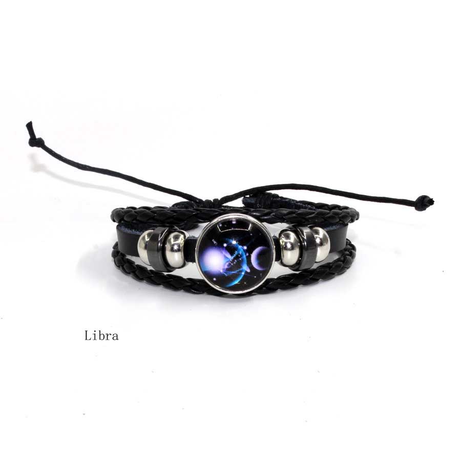 Fiasrel Adjustable PU Leather Charm Glow In Dark Leather Cord Bracelet Leather Belt Wristband Beaded Bracelet