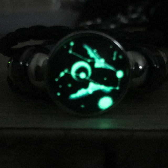 Fiasrel Adjustable PU Leather Charm Glow In Dark Leather Cord Bracelet Leather Belt Wristband Beaded Bracelet