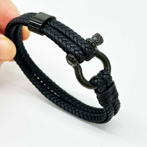 Fiasrel Leather Rope Braided Horseshoe Buckle Stainless Steel Bracelet