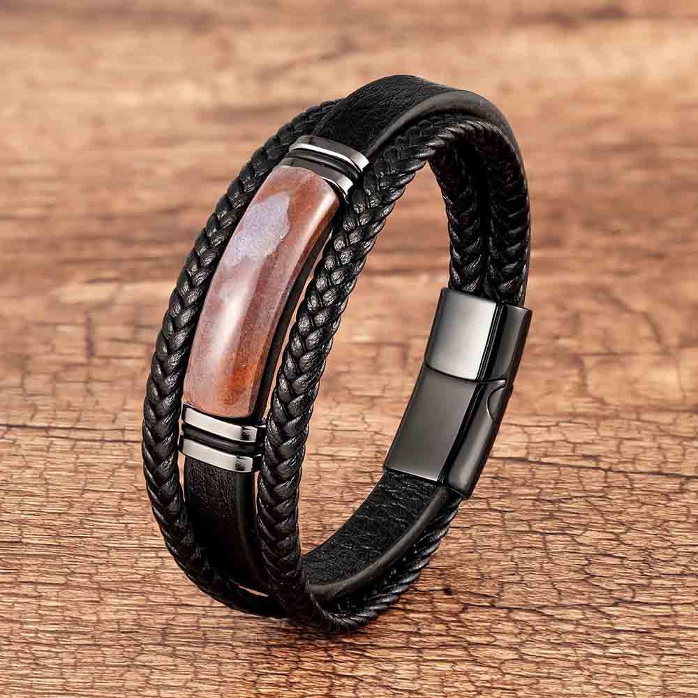Fiasrel Stainless Steel Magnetic Clasp Multi-layer Handmade Woven Genuine Leather Bracelets