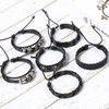 Fiasrel 6pcs/Set Domineering Punk Charm Bracelet Adjustable Lucky Star Wrap MultiLayer Leather Bracelet