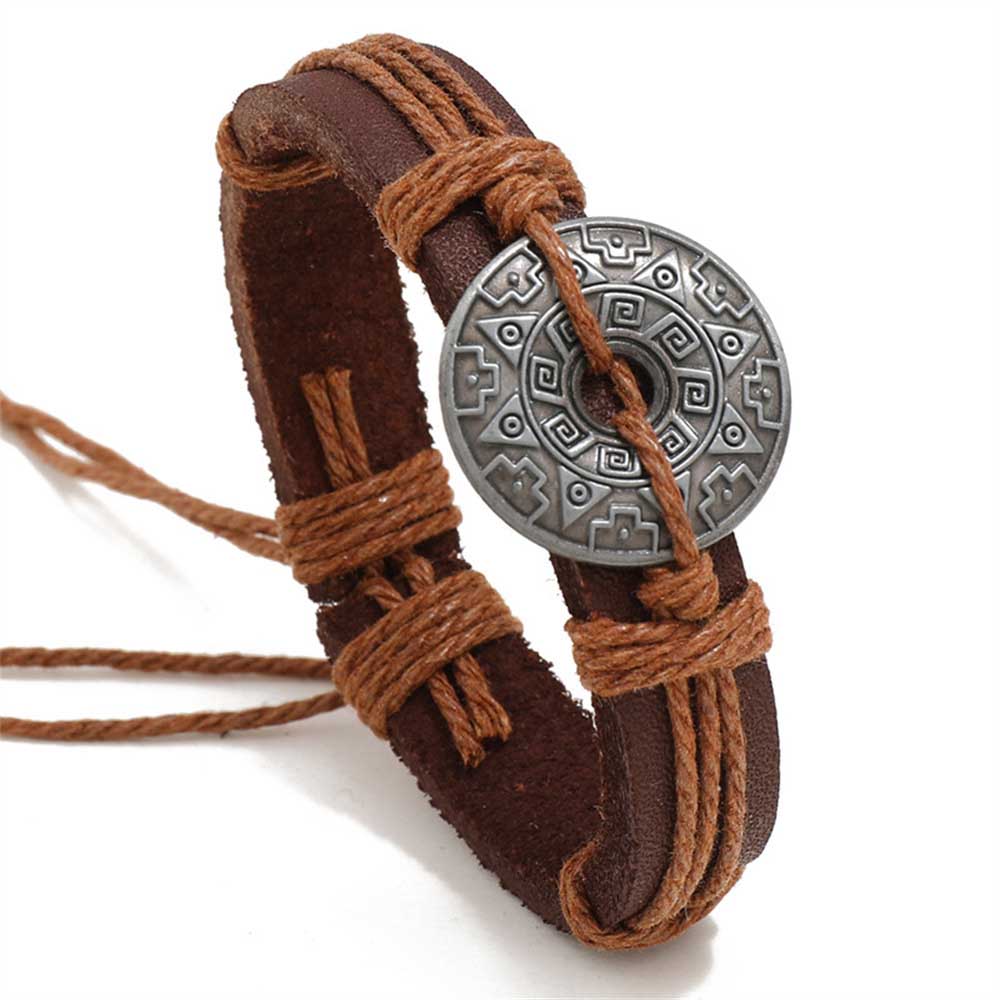 Fiasrel Alloy Cowhide Bracelet Vintage Handmade Braided Rope Adjustable Bracelet