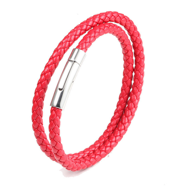 Fiasrel Titanium Steel Braided Leather Bracelet Simple Colourful Weave Rope Leather Bracelet String Magnetic Buckle Leather