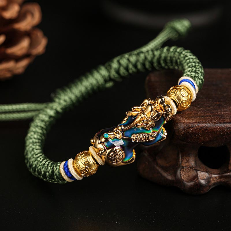 Fiasrel Copper Gold-plated Bracelet Braided Bracelet Pixiu Wealth-Attracting Bracelet