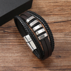 Fiasrel Mens Stainless Steel Bracelet Black Multi Layer Braided Genuine Leather Bracelet