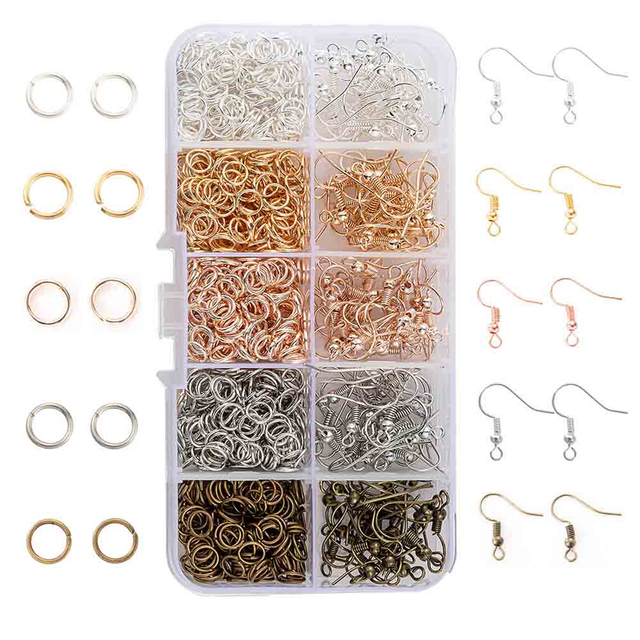 Fiasrel DIY Jewelry Accessories 10 Grid Earrings Hooks Jewelry Set Ear Hook Open Ring Pliers