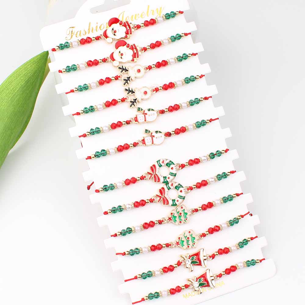 Fiasrel Christmas Bracelet Braided Adjustable Bracelet Snowman Christmas Tree Old Man Antlers Gift Pendant Bracelets