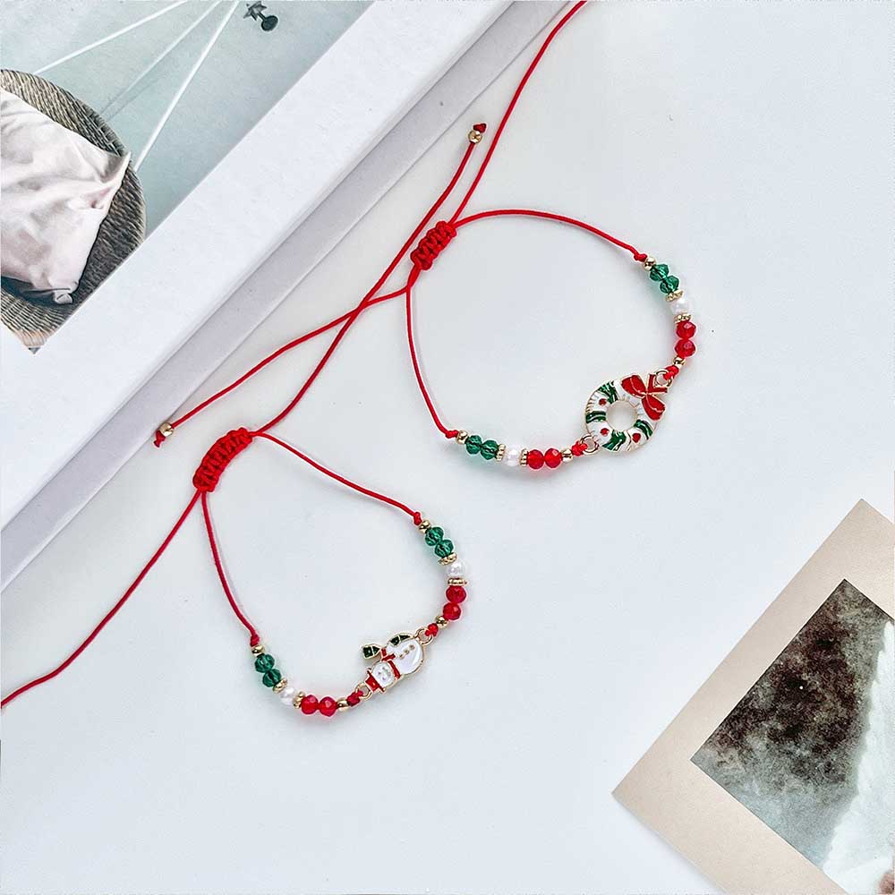 Fiasrel 12pcs Adjustable Alloy Enamel Woven Bracelet Kit with Christmas Charms Santa Claus Reindeer Christmas Tree Gold Plated