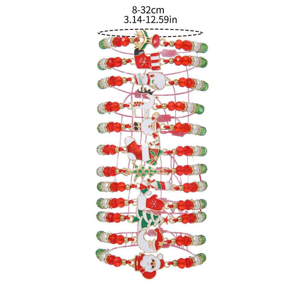 Fiasrel 12pcs Santa Claus Elk Bell Woven Adjustable Festival Christmas Gift Bracelet Kit