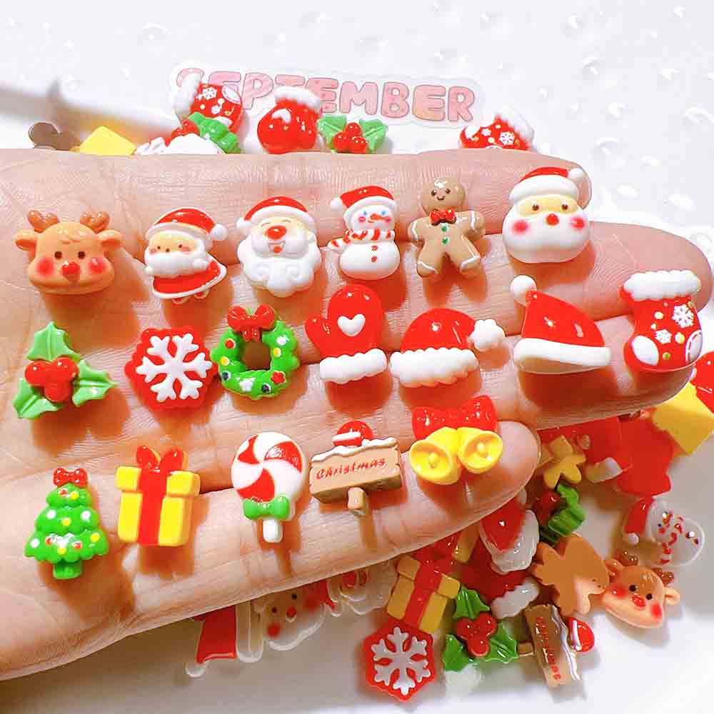 Fiasrel 10pcs DIY Handmade Material Shoe Flower Hat Cream-Glue Stationery Patch Resin Accessories Resin Christmas Charms