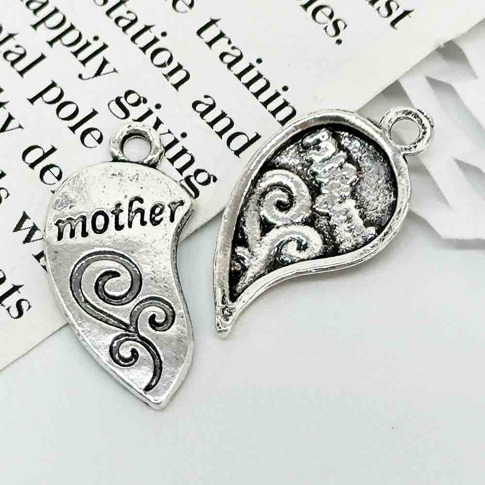 Fiasrel 10pcs DIY Jewelry Accessories Alloy Letter Charms Broken Heart Double Pendants Mother Daughter Engraved Beads