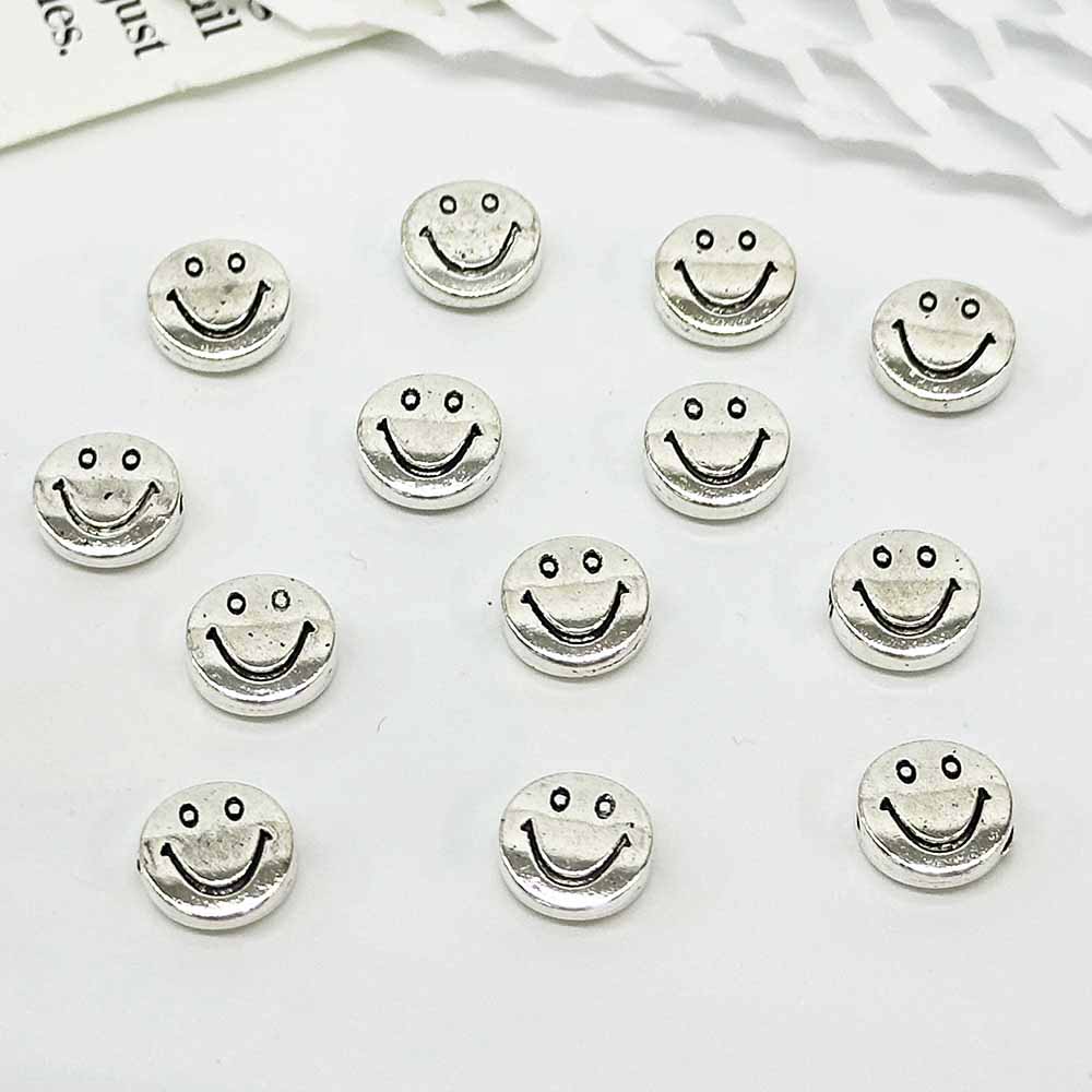 Fiasrel 50pcs Silver Alloy Smiley Face Beads for Earrings Jewelry Accessories Hand-beaded Making