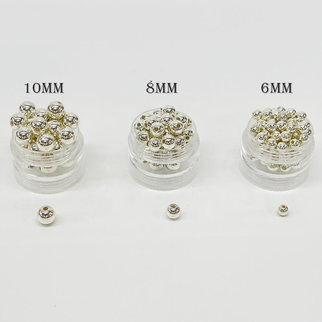 Fiasrel 6/8/10mm 100pcs/bag Silver Plated Big Hole Round Beads for Jewelry Making