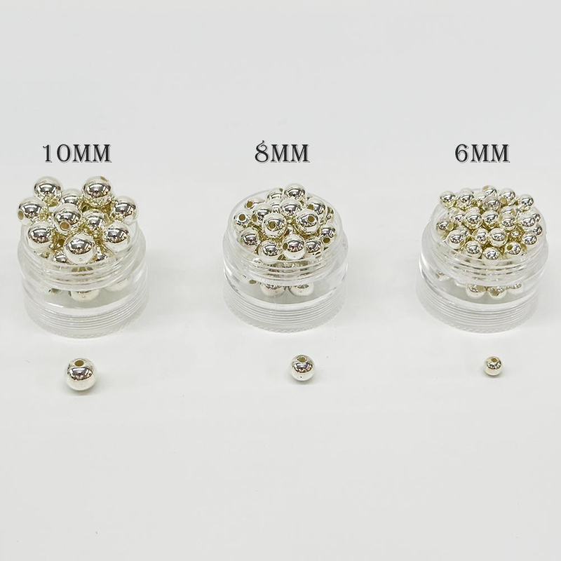 Fiasrel 6/8/10mm 100pcs/bag Silver Plated Big Hole Round Beads for Jewelry Making