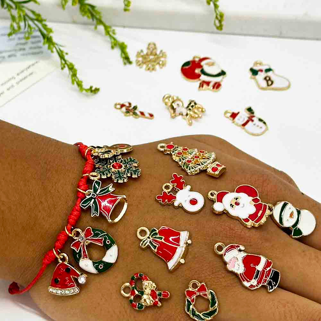 Fiasrel 15-20mm 15/30/48/100pcs Alloy DIY Christmas Charm Pendant Set-Christmas Hat Tree Bear Snowmen Deer Snowflakes Pendants for DIY Jewelry Making Necklaces Bracelets Earrings Crafts Supplies