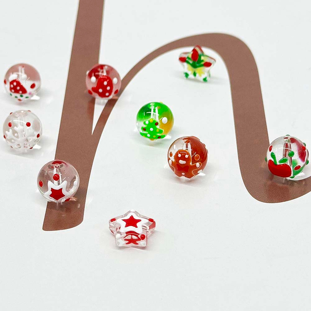 Fiasrel 9pcs Hand-Painted Christmas Glass Beads for DIY Jewelry Making Festive Craft Supplies