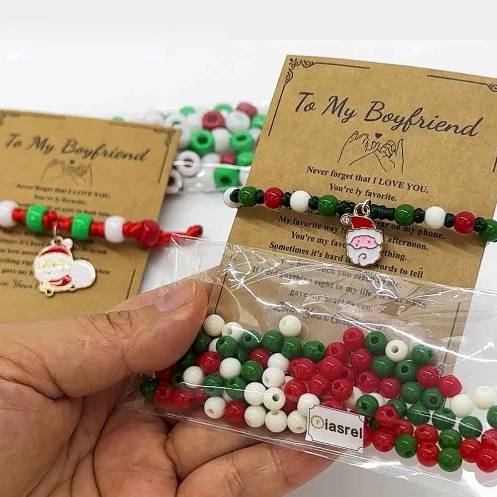 Fiasrel Merry Christmas Bead Kit - Red Green White Barrel Beads for DIY Jewelry Hair Accessories Holiday Decor Craft Supplies