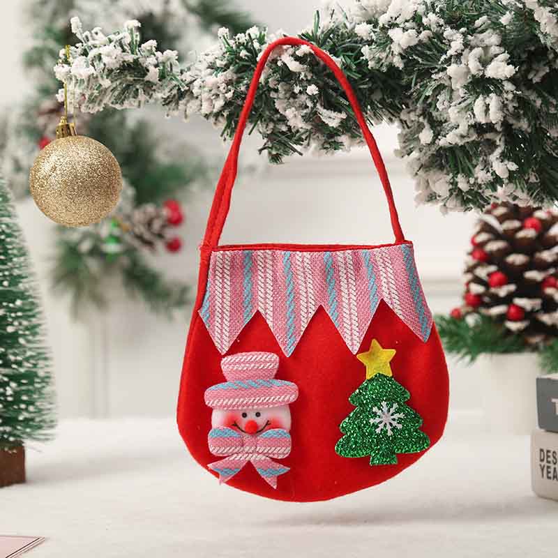 Fiasrel 1pcs/4pcs Christmas Holiday Party Decoration Handle Santa Gift Treat Bags Portable Candy Gift Baskets