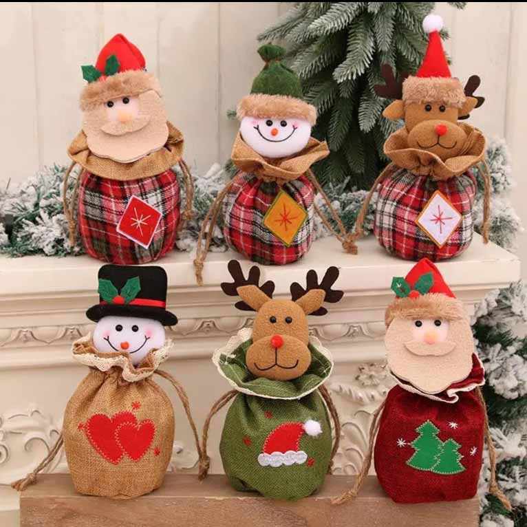 Fiasrel 1pcs/6pcs Christmas Kids Candy Bag Knitted Plush Snowman Elk Deer Santa Claus Toy Doll Christmas Stuffed Animal Plush Toy Gift