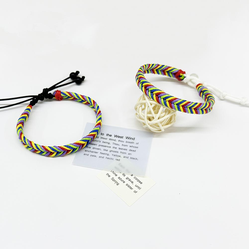 Fiasrel Color Gradient Wax Cord Hand Woven Adjustable Multicoloured Rope Bracelet