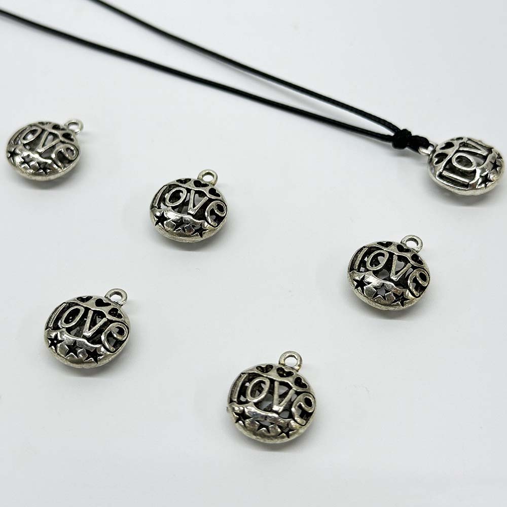 Fiasrel 10/50pcs Antique Alloy Round Hollow Heart Star LOVE Pendant for Jewelry Making Pendant