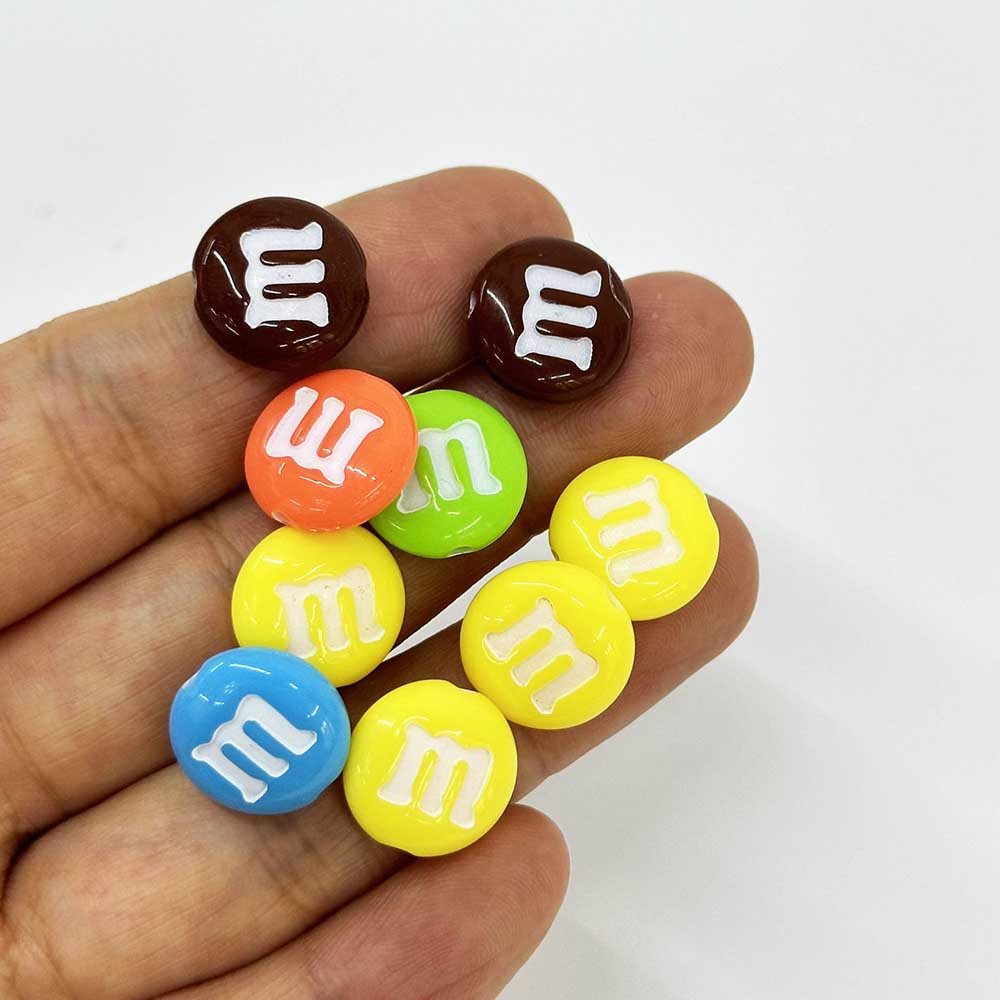 Fiasrel 20/50pcs Colorful Flat Round Beads Rainbow Candy Straight Hole Plated M Bean Acrylic Beads for DIY Jewelry Making Bracelet Phone Chain Handmade Craft Supplies