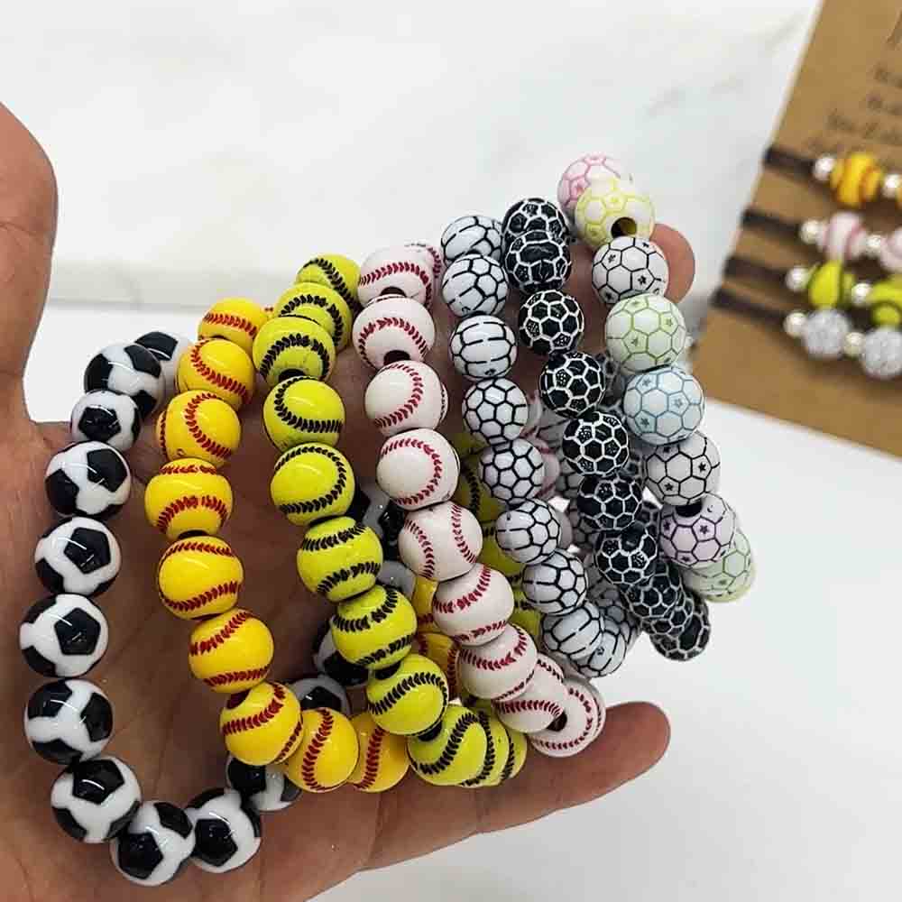 Fiasrel 50pcs Mixed Sport Series Softball Basketball Baseball Football Acrylic Beads Fashion Mixed Sports Ball Acrylic Beads for Bracelet Necklace Keychain Bag Charms Jewelry Making Craft Supplies