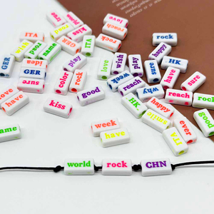 Fiasrel 50/100/500pcs Mixed Rectangular Letter Loose Beads Straight Hole Acrylic Word Beads for Necklaces Jewellery Making Crafts