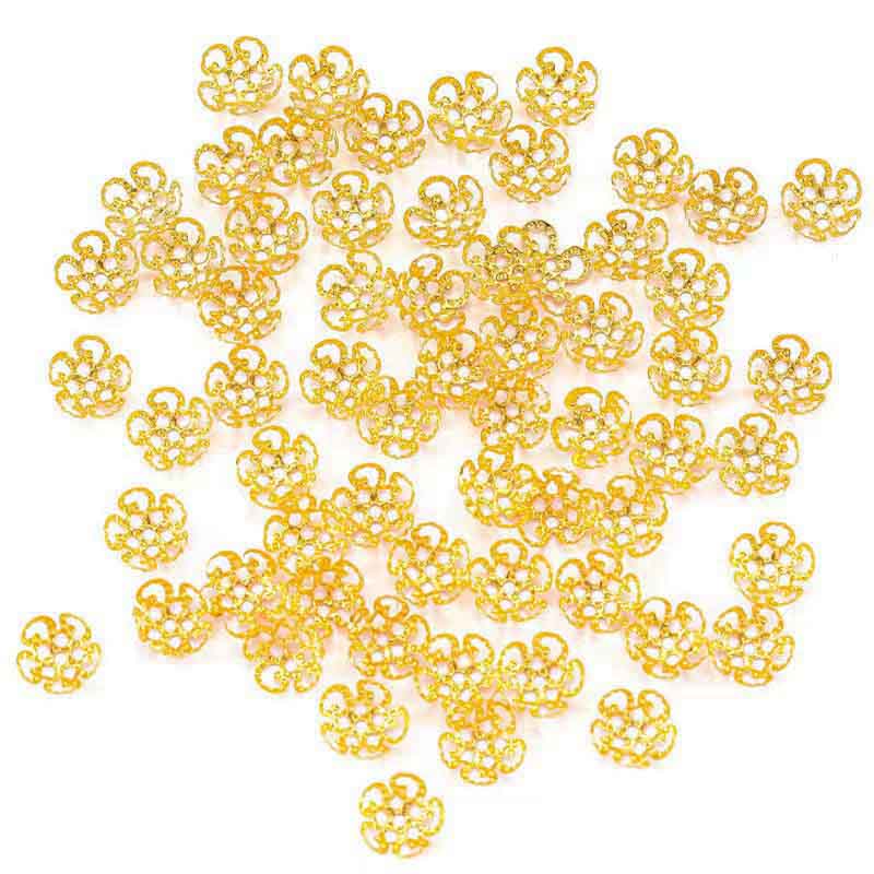 Fiasrel 200pcs/pack 8/10mm Golden Petal Bead Cap Bulk Tail Spacer Charm Beads for DIY Jewelry Making Bracelet Necklace Handmade Craft Supplies