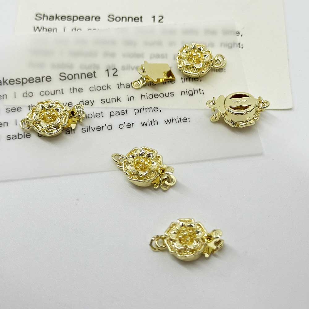 Fiasrel 5pcs 14K 18K Golden Brass Flower Box Clasps Filigree Star Floral Box Clasp Filigree Pearl Clasps for DIY Jewelry Necklace Bracelet Making Supplies