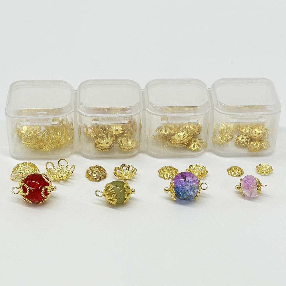 Fiasrel 18K Gold Plated Stainless Steel Tassel Cap Petal End Cap DIY Hollow Flower Metal Loose Spacer Beads Lotus End Bead Cap Filigree for DIY Earrings Jewelry Bracelet Necklace Accessories Making