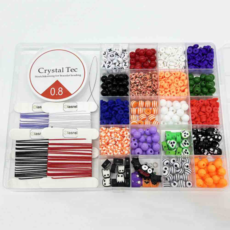 Fiasrel 1Box 24-Grid Halloween Acrylic Round Beads Kit: Halloween Friendship Beads Clay Beads fro DIY Beaded Bracelet Necklace Ring Earring Jewelry Supplies Festive Decoration