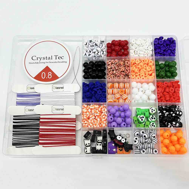 Fiasrel 1Box 24-Grid Halloween Acrylic Round Beads Kit: Halloween Friendship Beads Clay Beads fro DIY Beaded Bracelet Necklace Ring Earring Jewelry Supplies Festive Decoration