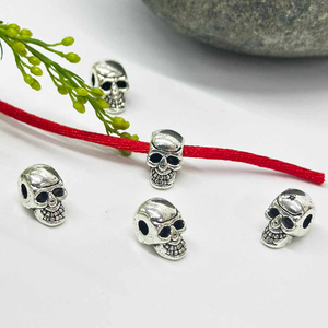 Fiasrel 10/20/50pcs Zinc Alloy Vintage Halloween Silvery Skull Beads for DIY Jewelry Making Bracelet Necklace Supplies
