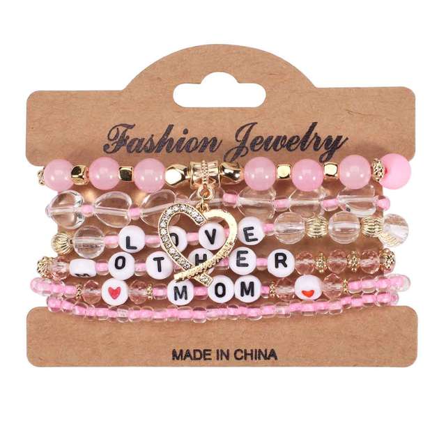 FiasrelMother's Day Bracelets Love Mom Heishi Bracelets Letters Beaded Stretchy Bracelet Boho Jewelry Gifts