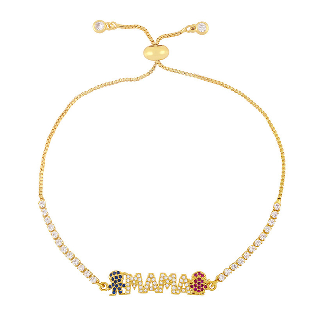 Fiasrel Arrival Dainty Mother'S Day Gift Bracelet Fashion Design Copper Zircon Letter MAMA Bangle 