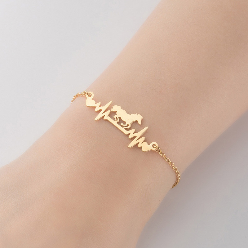 Fiasrel Fashion Tarnish Free Silver 18K Gold Stainless Steel Charm Heartbeat Beat Jewelry for Ladies