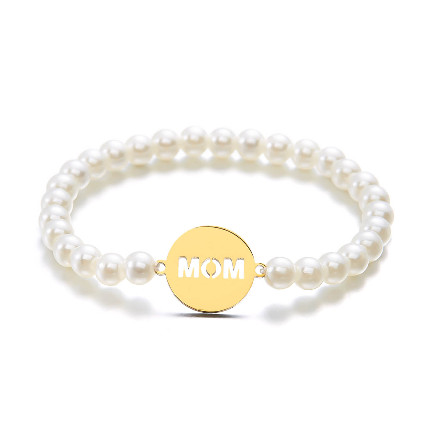 Fiasrel Pearl Bracelet With Letter MOM Pendant Mother's Day Gift Bracelet