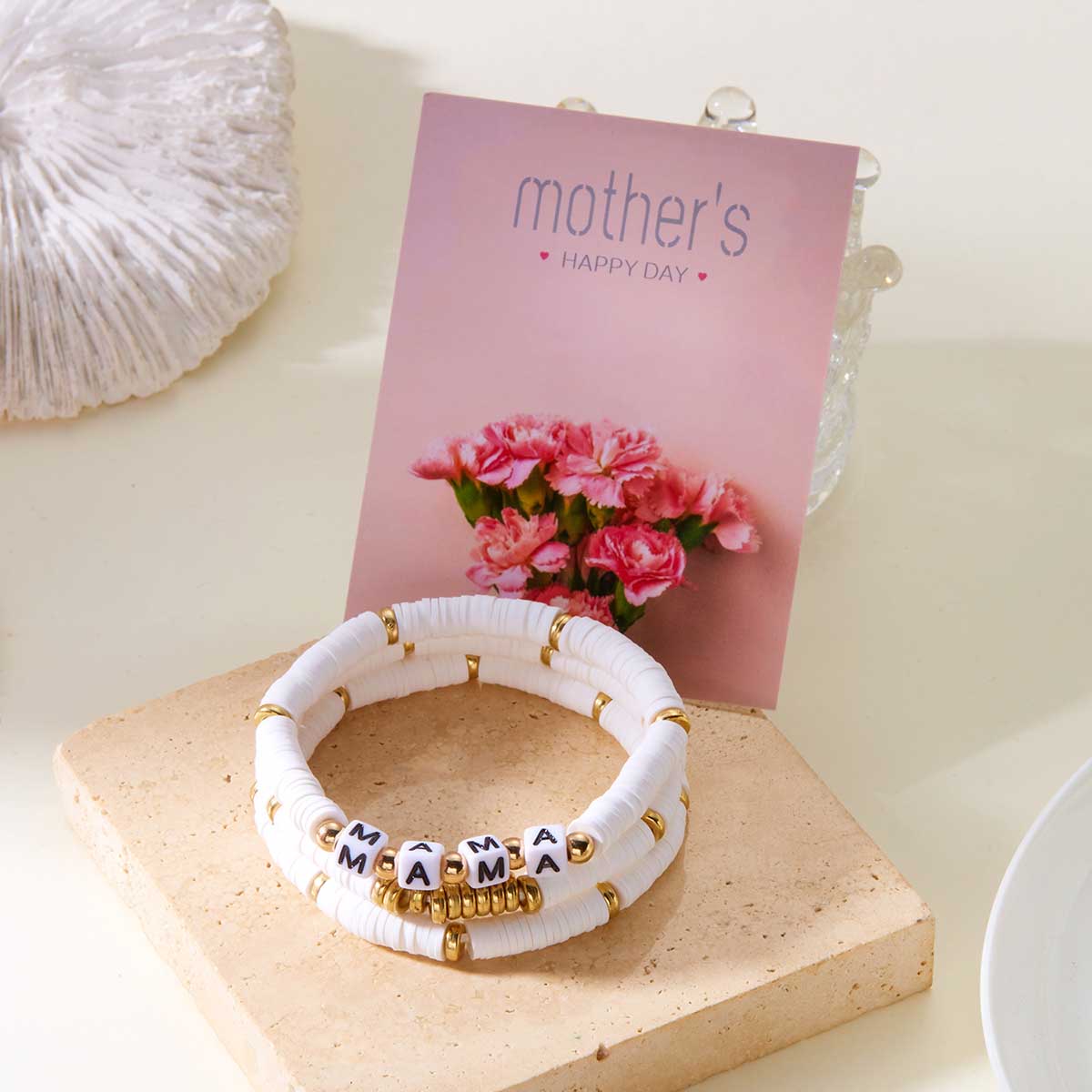 Fiasrel Hot Selling Multi-Layer Beaded Elastic Bracelet Set Gemstone Bracelet Soft Ceramic Letter Jewelry