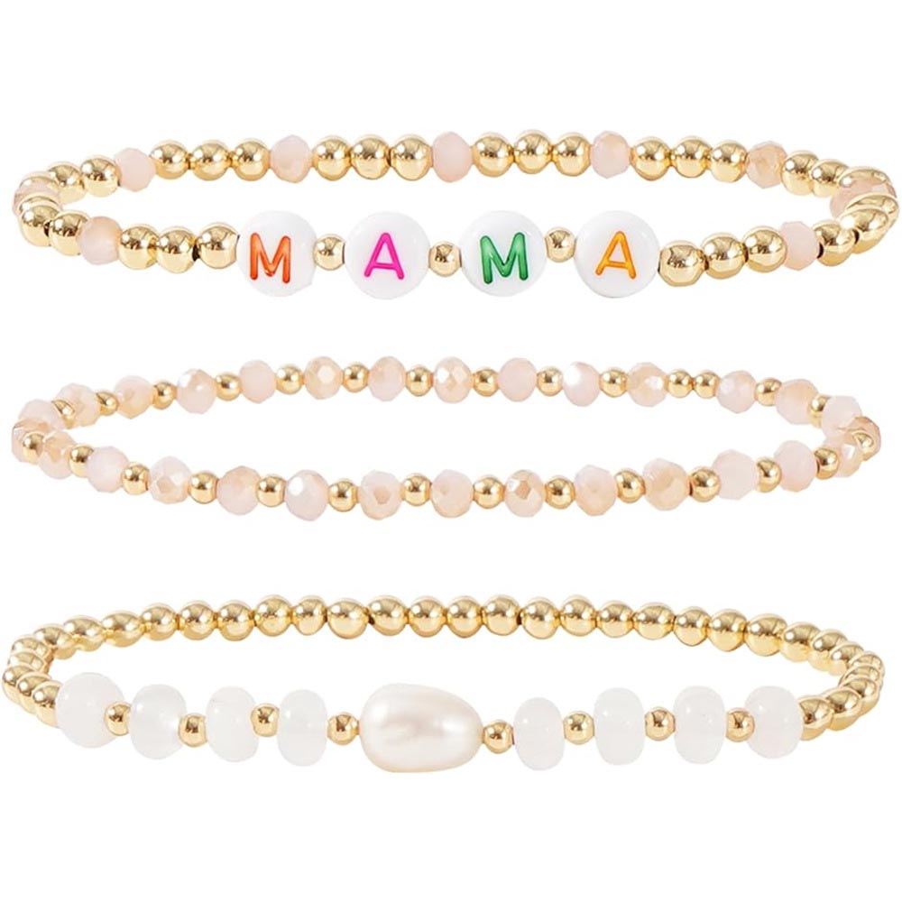 Fiasrel New Trendy Mother's Day Mama Golden Beads Stretch Adjustable Bracelets