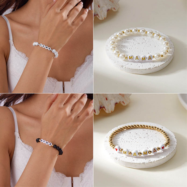 Fiasrel Mama Bracelet Handmade Jewelry Matte Beaded Bracelet Personalized Bracelet