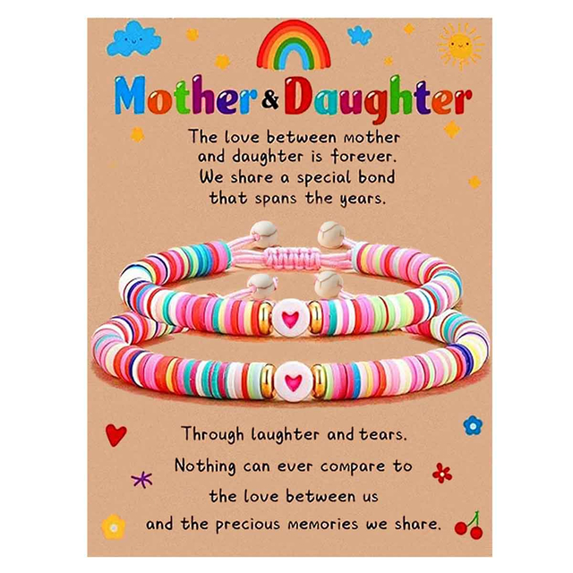 Fiasrel Mother's Day Bracelet Fashion Beaded Heart Bead Mother Daughter Parent Child Woven Bracelet