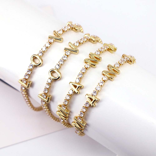Fiasrel MAMA Charm Cubic Zirconia Tennis Bracelet for Mom Mothers Day Jewelry Gifts