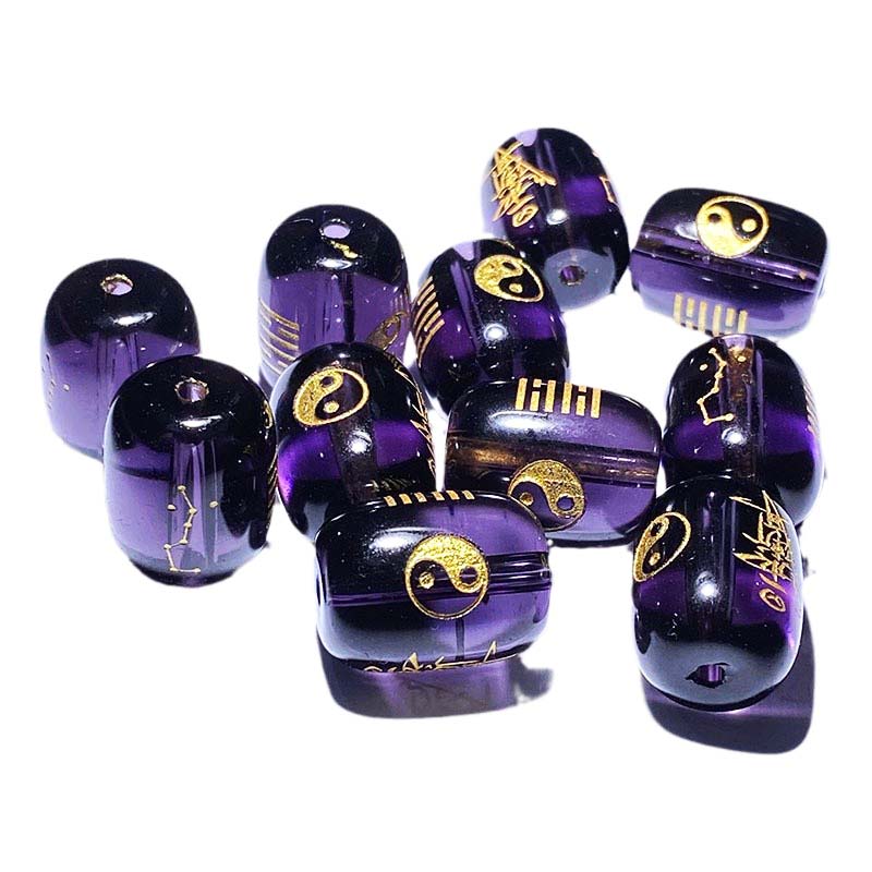 Fiasrel Purple Fire Element Beads - Barrel Shaped Bead Components for Jewelry Making Engraved Nine Purple Li Fire Zodiac Accessories